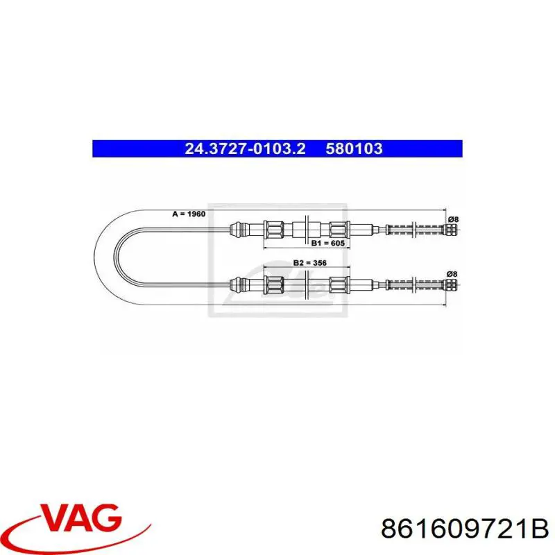 Cable de freno de mano trasero derecho/izquierdo para Volkswagen Polo (86C)