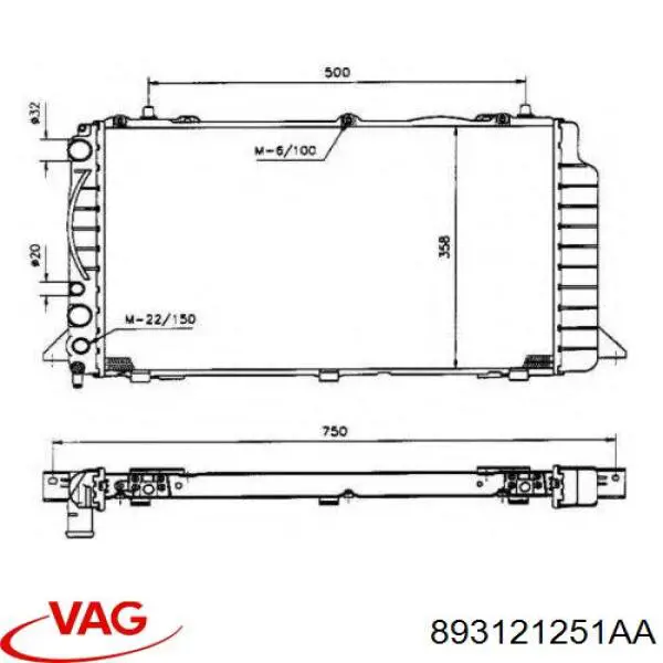 893121251AA VAG radiador refrigeración del motor