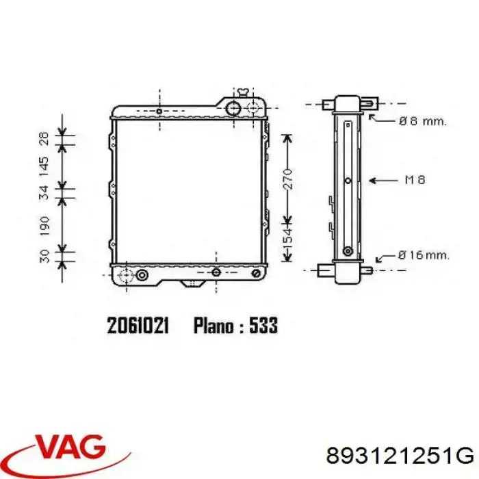Radiador 893121251G VAG