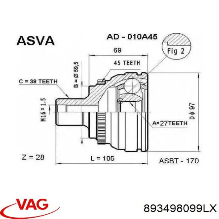 Junta homocinética exterior delantera VAG 893498099LX precio, desde 41,28 EUR