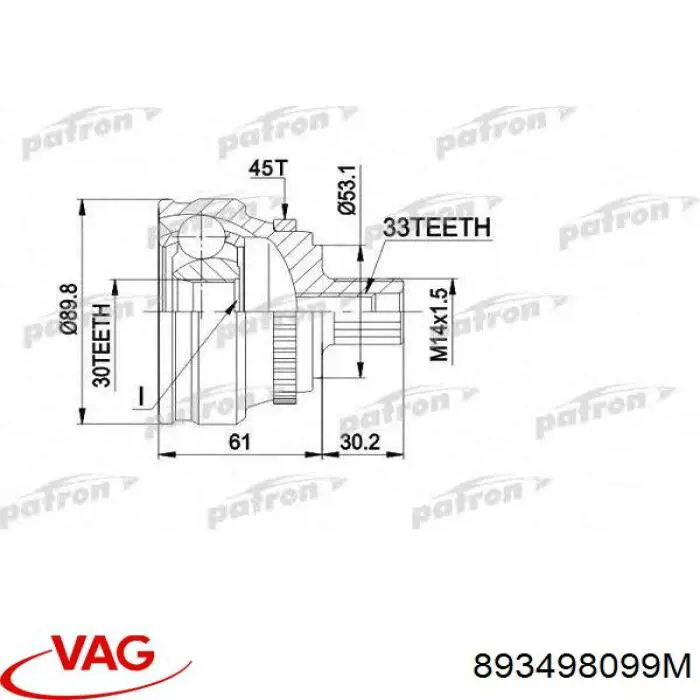 Junta homocinética exterior delantera Audi 80 89, 89Q, 8A