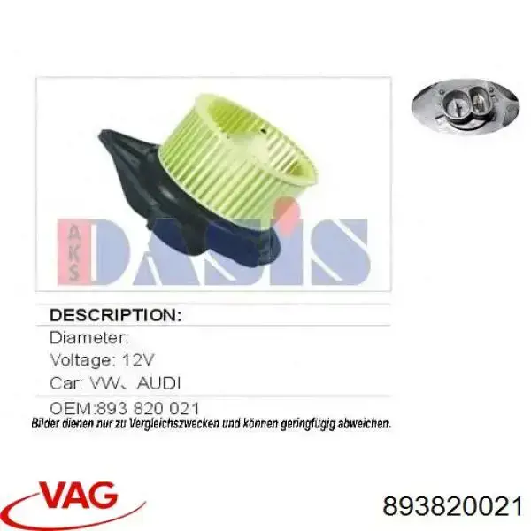 Ventilador habitáculo 893820021 VAG