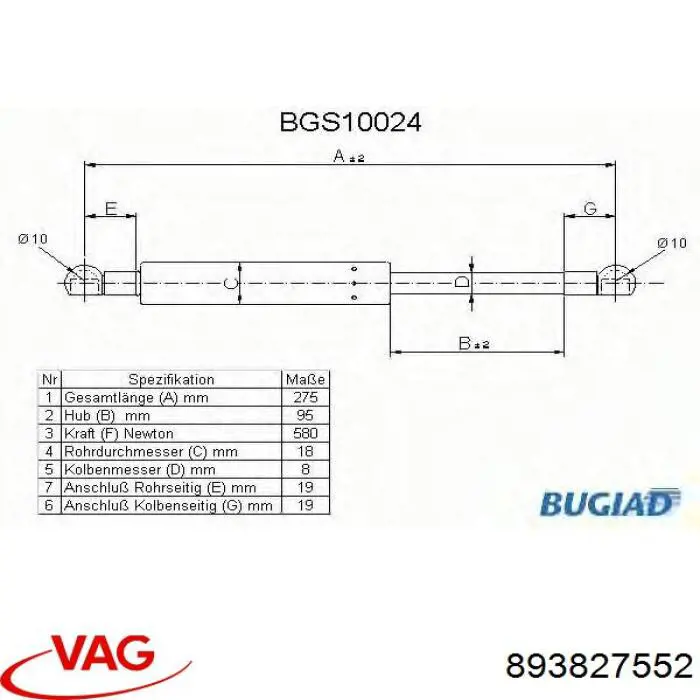 Amortiguador de maletero VAG 893827552 precio, desde 9,00 EUR