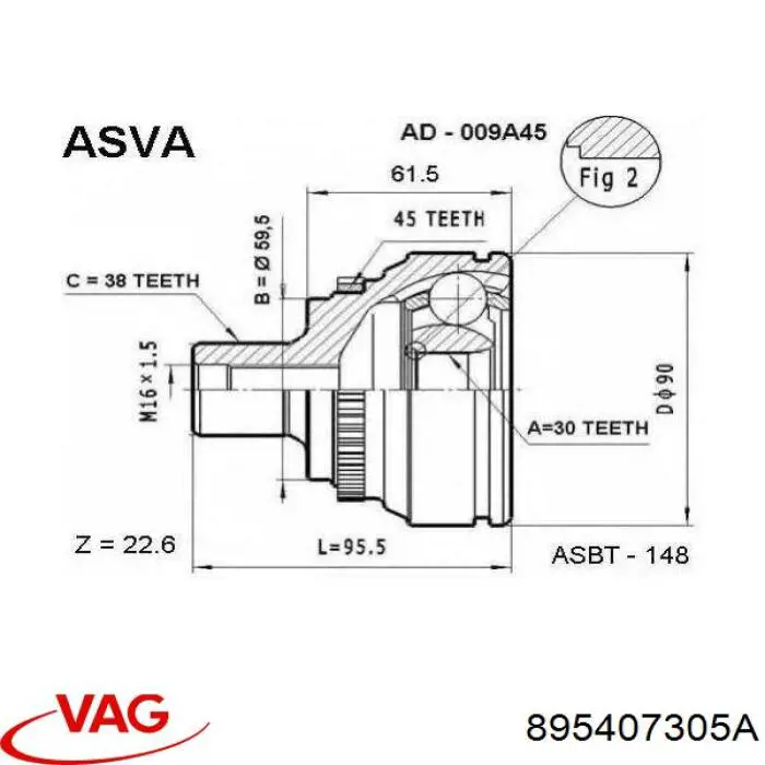 895407305A VAG junta homocinética exterior delantera