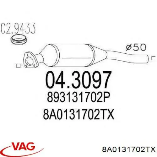 Catalizador VAG 8A0131702TX precio, desde 190,46 EUR