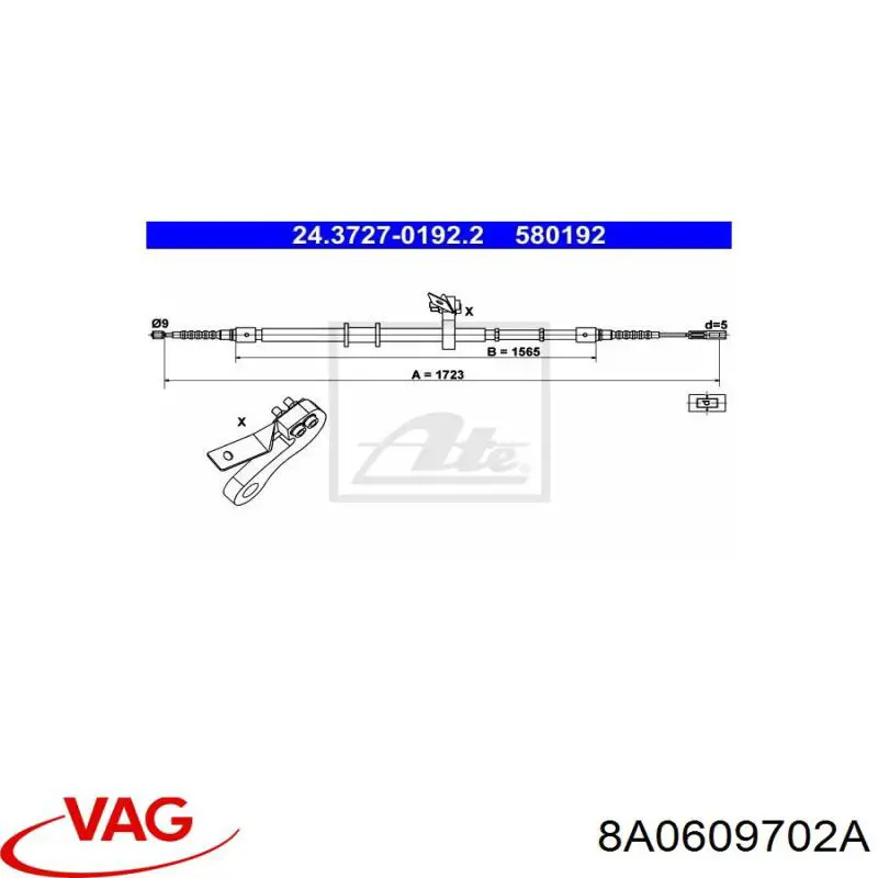 Cable de freno de mano trasero derecho VAG 8A0609702A precio, desde 37,28 EUR