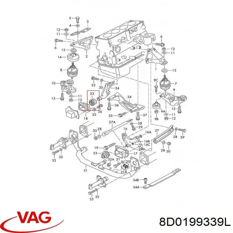 Soporte de motor delantero 8D0199339L VAG