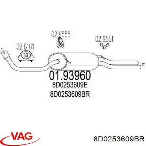 8D0253609BR VAG silenciador posterior