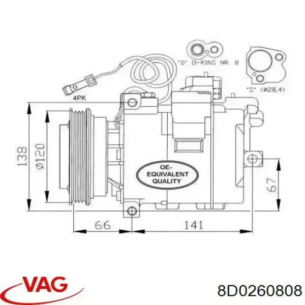 Compresor de aire acondicionado 8D0260808 VAG