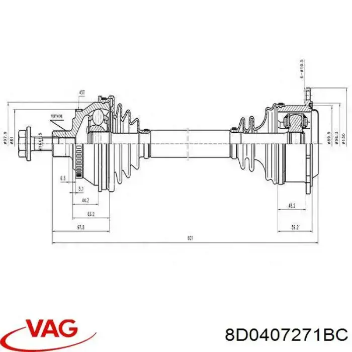 Comprar 8D0407271BC VAG Semieje delantero izquierdo