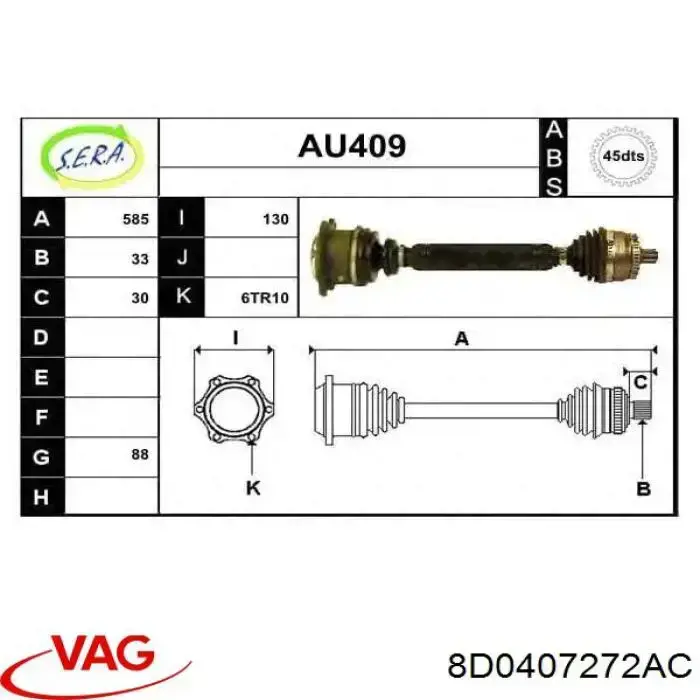 Semieje delantero derecho VAG 8D0407272AC precio, desde 103,52 EUR