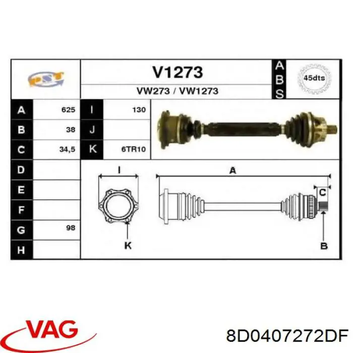 Semieje delantero derecho VAG 8D0407272DF precio, desde 75,50 EUR
