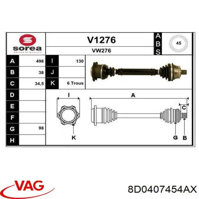 Semieje delantero derecho VAG 8D0407454AX precio, desde 663,05 EUR