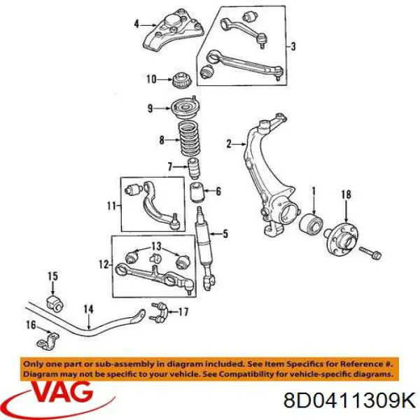 Estabilizador delantero 8D0411309K VAG