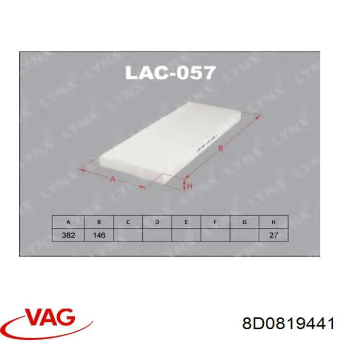 Filtro de cabina VAG 8D0819441 precio, desde 14,57 EUR