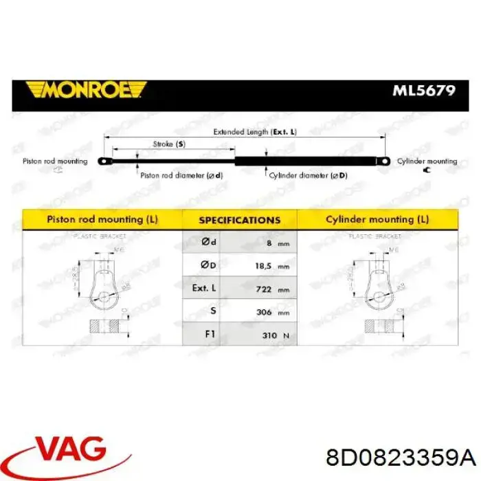 Comprar 8D0823359A VAG Amortiguador de capó
