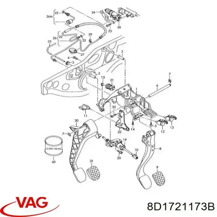 Revestimiento de pedal, pedal de freno para Volkswagen Passat (B5, 3B6)
