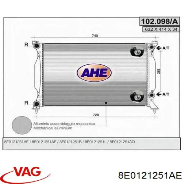 8E0121251AE VAG radiador refrigeración del motor