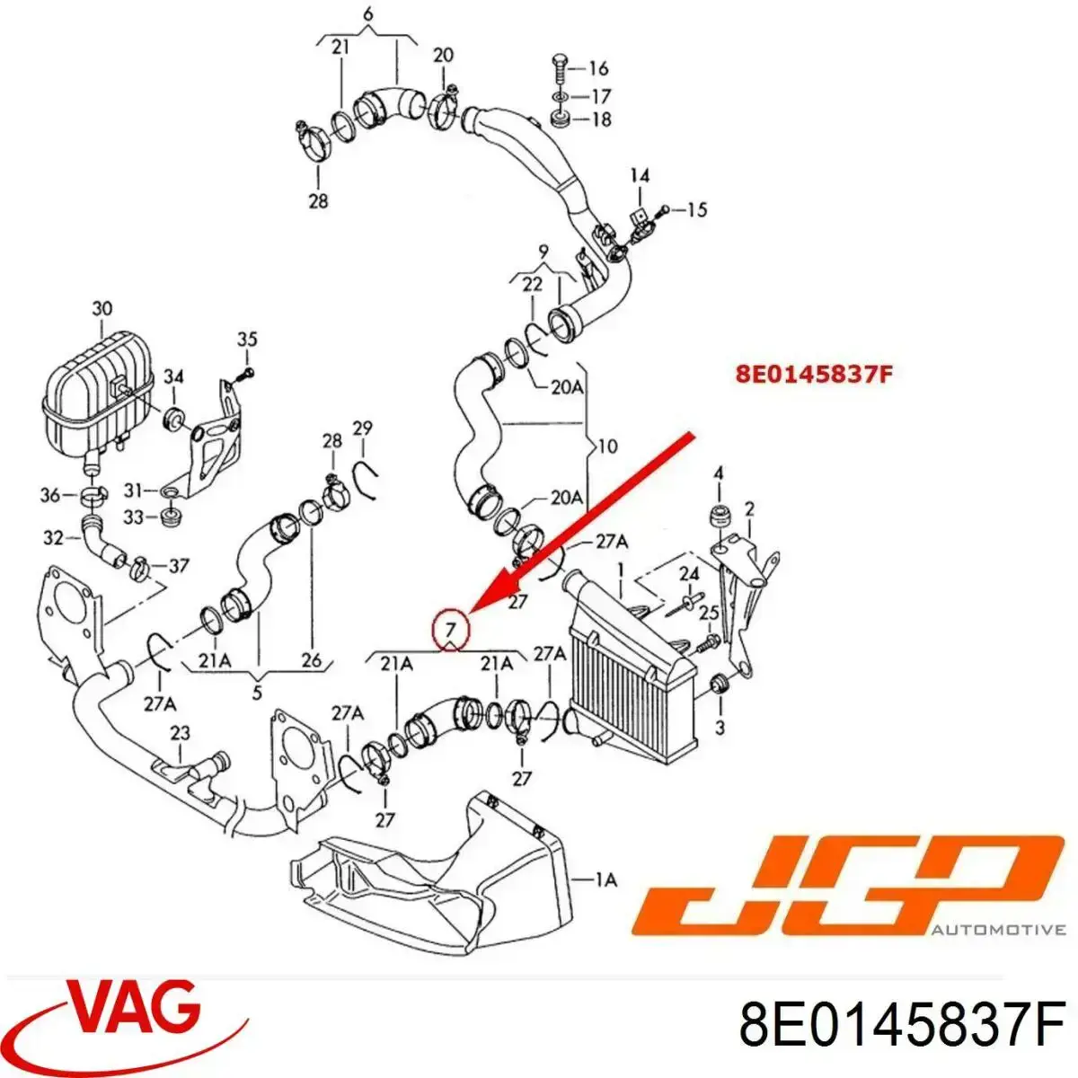 8E0145837F VAG tubo flexible de aire de sobrealimentación inferior