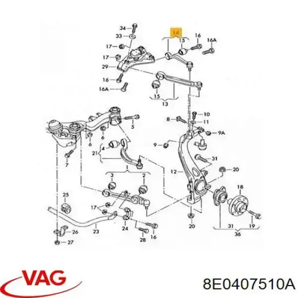 Brazo superior derecho de la suspensión delantera 8E0407510A VAG