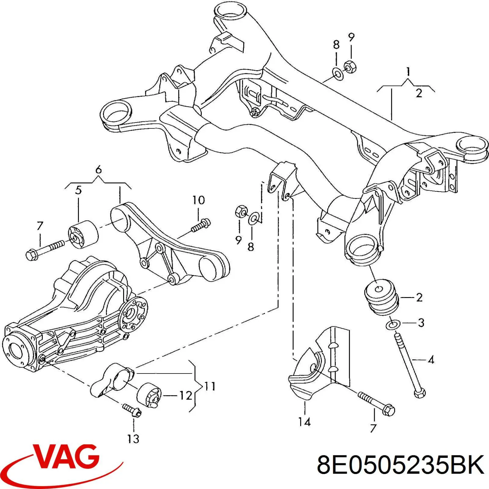 8E0505235S VAG subchasis trasero soporte motor