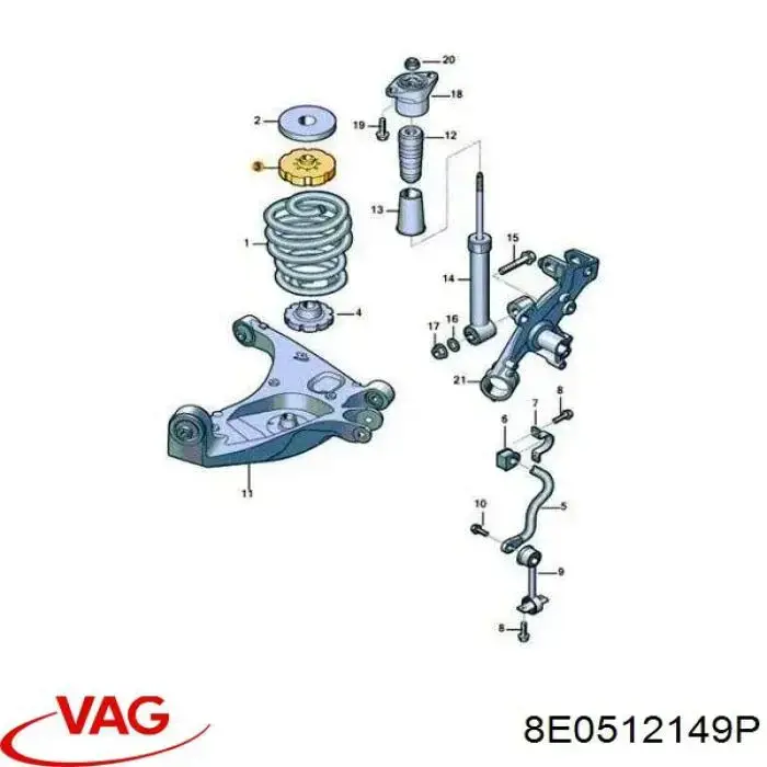 8E0512149P VAG Aislador de resorte trasero superior