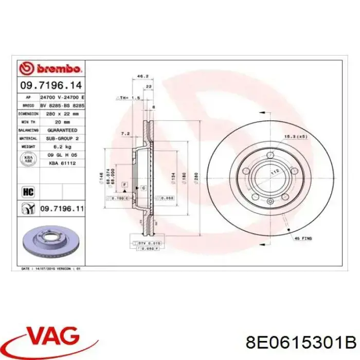 8E0615301B VAG freno de disco delantero