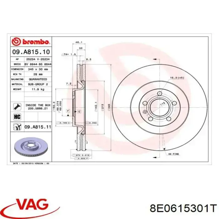 Disco de freno delantero VAG 8E0615301T