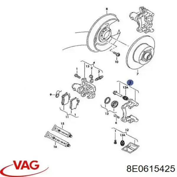 8E0615425 VAG Soporte de la pinza de freno trasera
