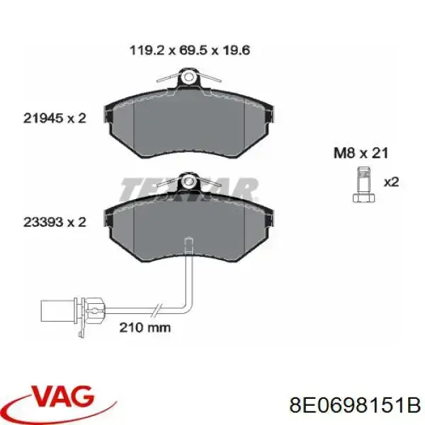 8E0698151B VAG Pastillas delanteras