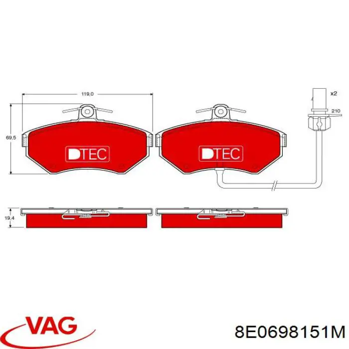 Comprar 8E0698151M VAG Pastillas delanteras de freno