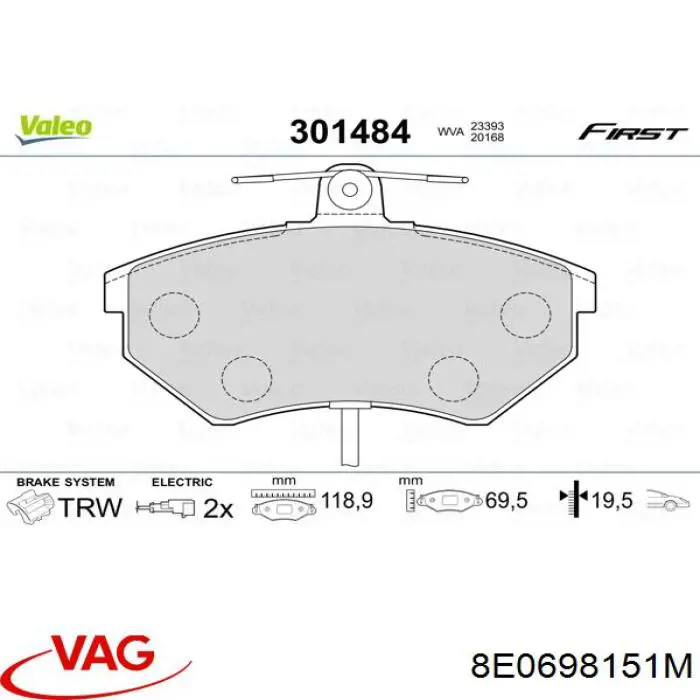 Pastillas de freno 8E0698151M VAG