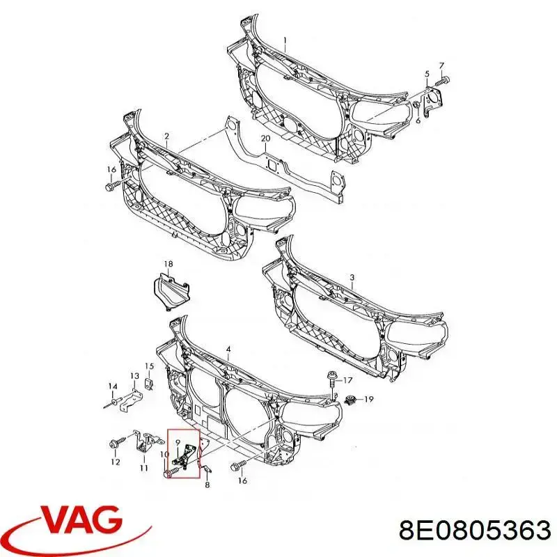 Soporte de parachoques delantero izquierdo VAG 8E0805363 precio, desde 18,20 EUR