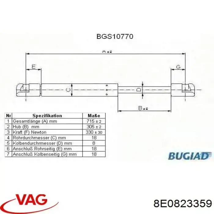 Comprar 8E0823359 VAG Amortiguador de capó