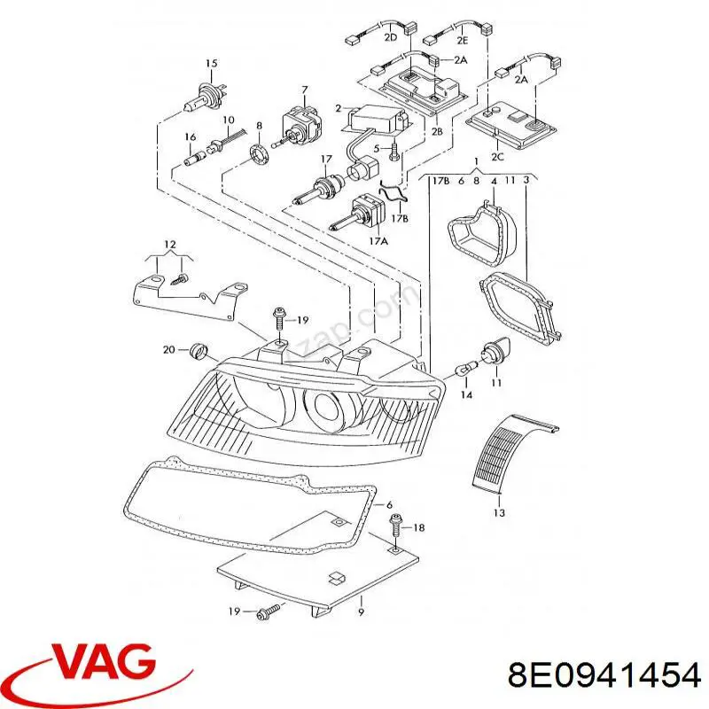 Soporte de fijación del faro delantero derecho VAG 8E0941454 precio, desde 20,60 EUR