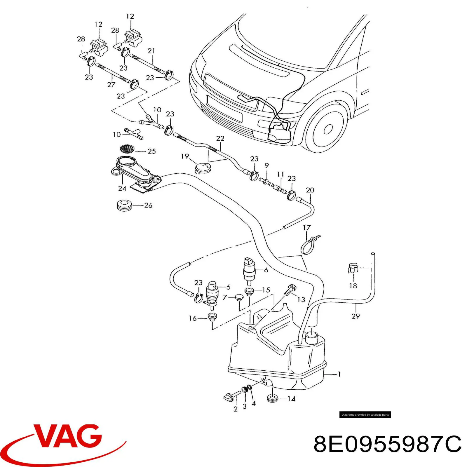Boquilla del lavaparabrisas izquierda VAG 8E0955987C precio, desde 3,91 EUR