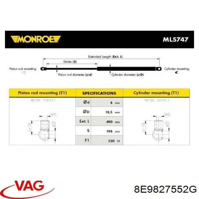 Comprar 8E9827552G VAG Amortiguador de puerta trasera