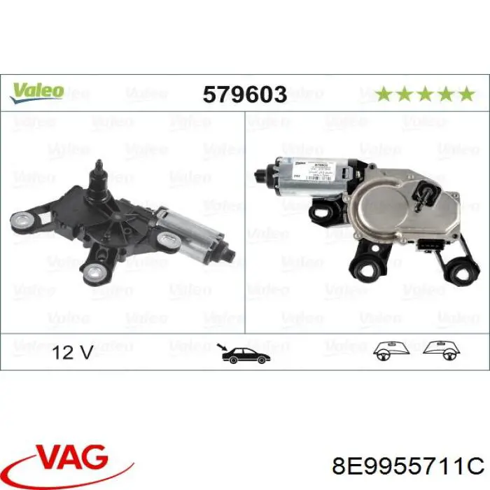 Motor limpiaparabrisas, trasera 8E9955711C VAG