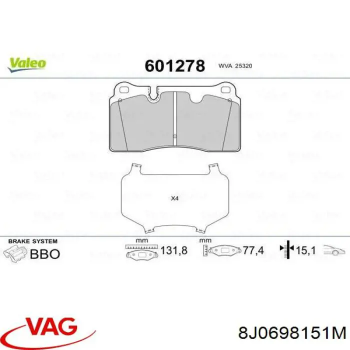 Pastillas de freno 8J0698151M VAG