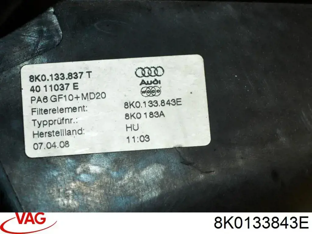 Casco de filtro de aire Audi A4 8K2