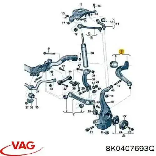 Brazo inferior izquierdo de la suspensión delantera VAG 8K0407693Q precio, desde 94,67 EUR