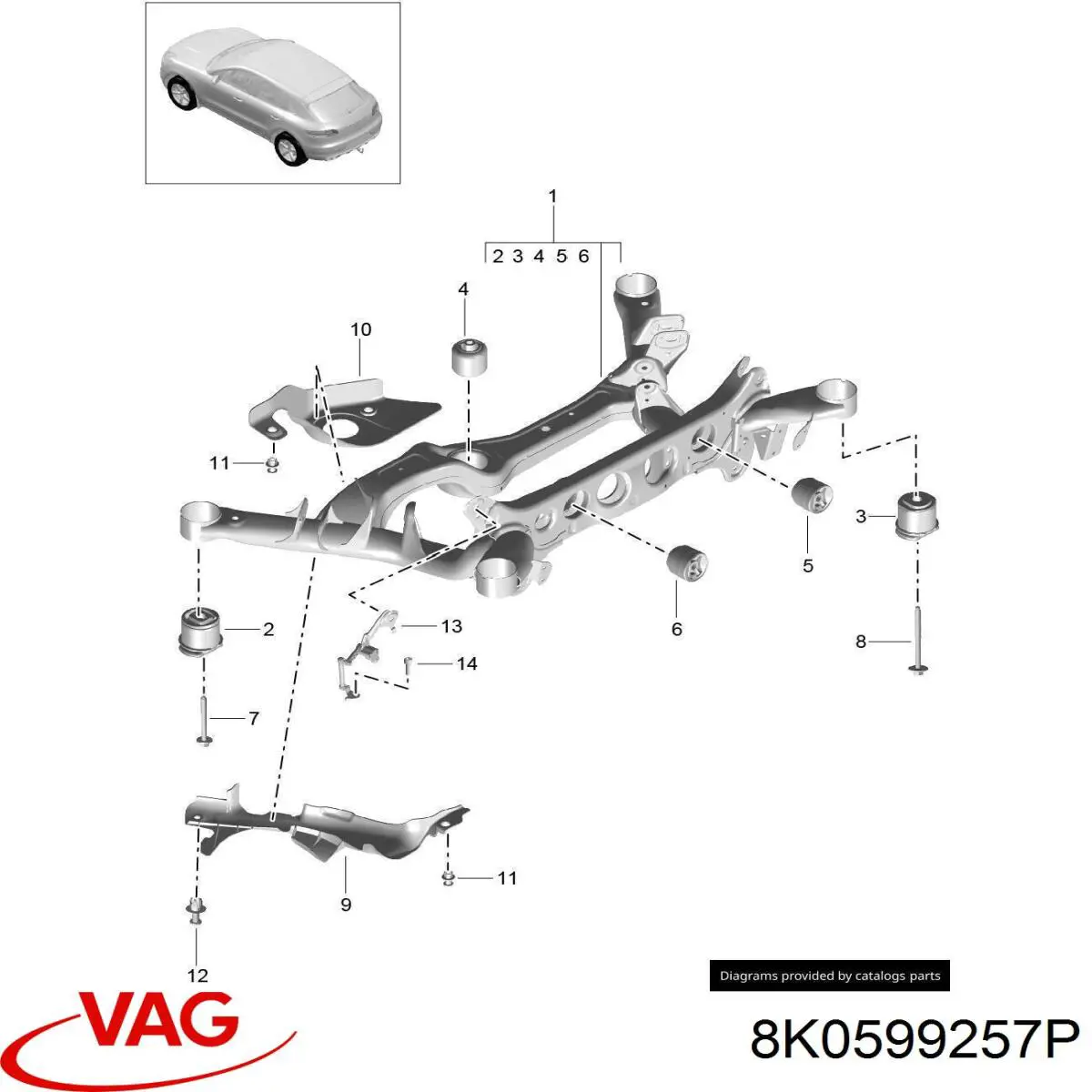 Silentblock,suspensión, cuerpo del eje trasero, trasero derecho para Audi A6 (4G2)
