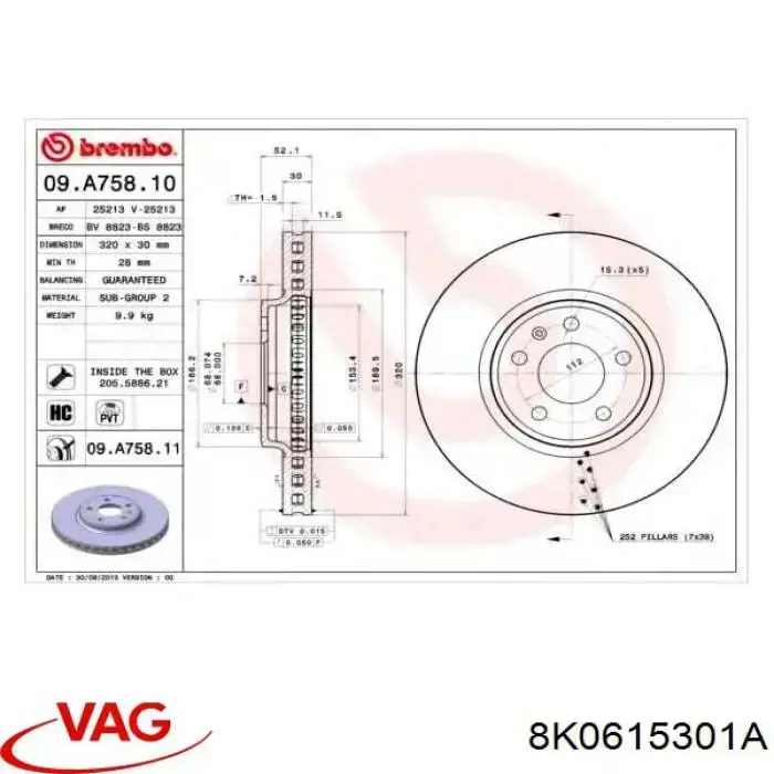 Disco de freno 8K0615301A VAG