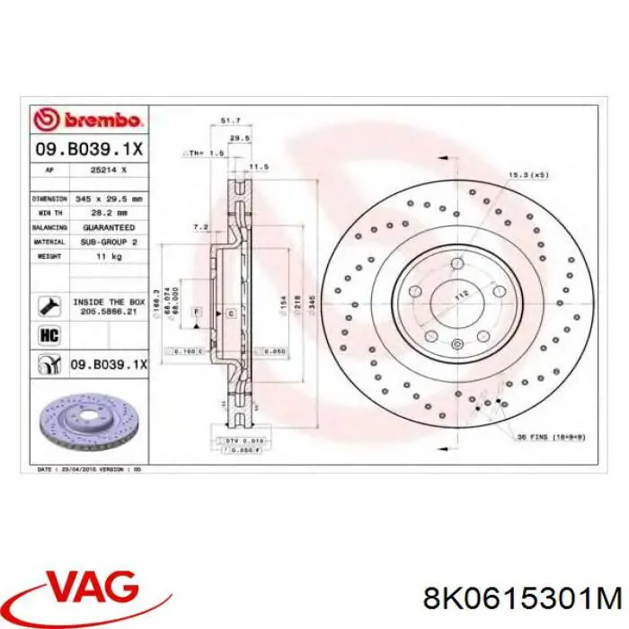 Frenos delanteros VAG 8K0615301M precio, desde 77,35 EUR