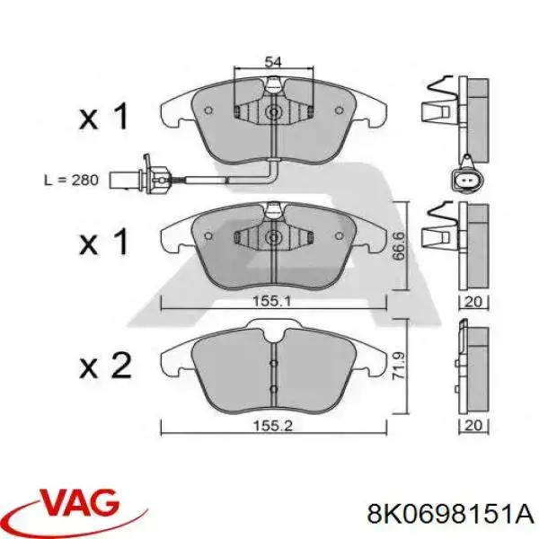 8K0698151A VAG Pastillas delanteras