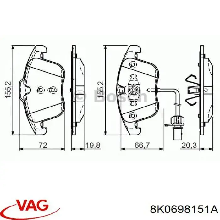 Pastillas freno delanteras VAG 8K0698151A precio, desde 36,47 EUR