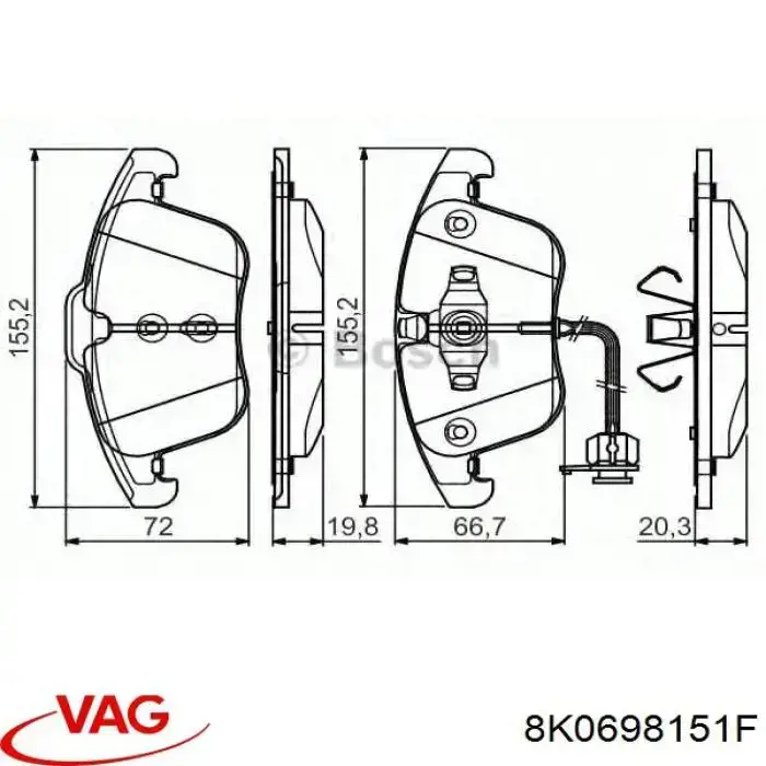 8K0698151F VAG Pastillas delanteras