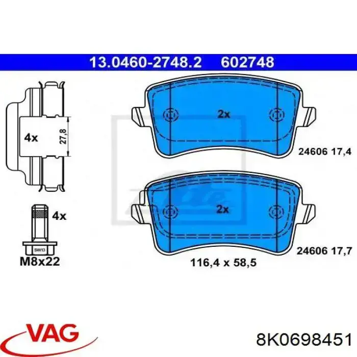 Pastillas traseras de freno VAG 8K0698451 precio, desde 35,12 EUR
