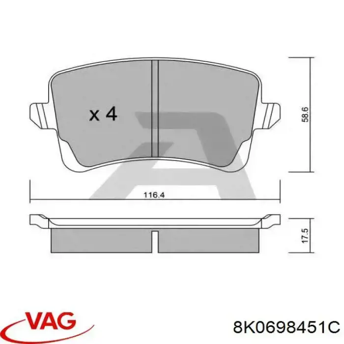 Pastillas traseras de freno VAG 8K0698451C precio, desde 27,53 EUR