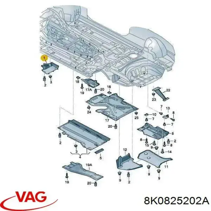 Protector de bajos delantero derecho 8K0825202A VAG